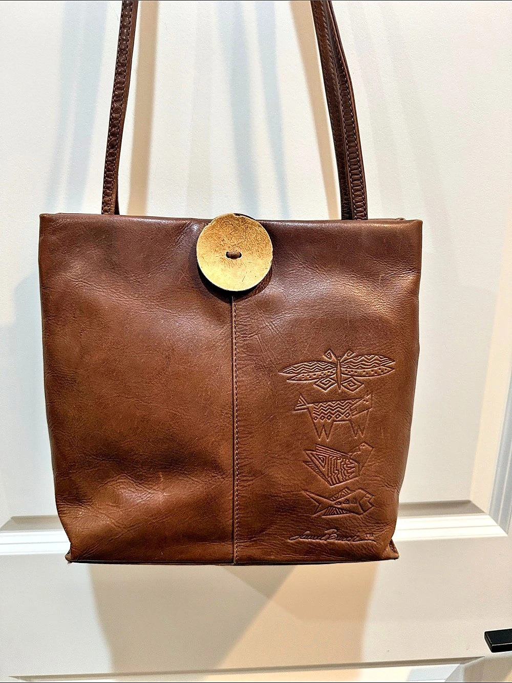 Vintage Laurel Burch Brown Leather Tote Bag